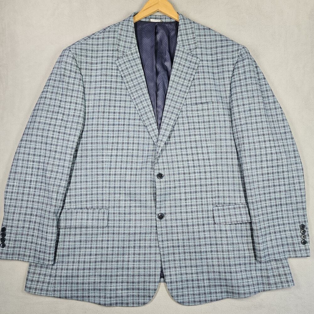 Oak Hill Blazer Mens 3XLT 54-56 Blue Plaid Sport Coat Big and Tall 2 Button Prep